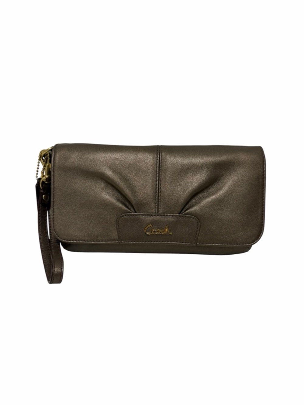 Coach Solid Pewter Leather Wristlet